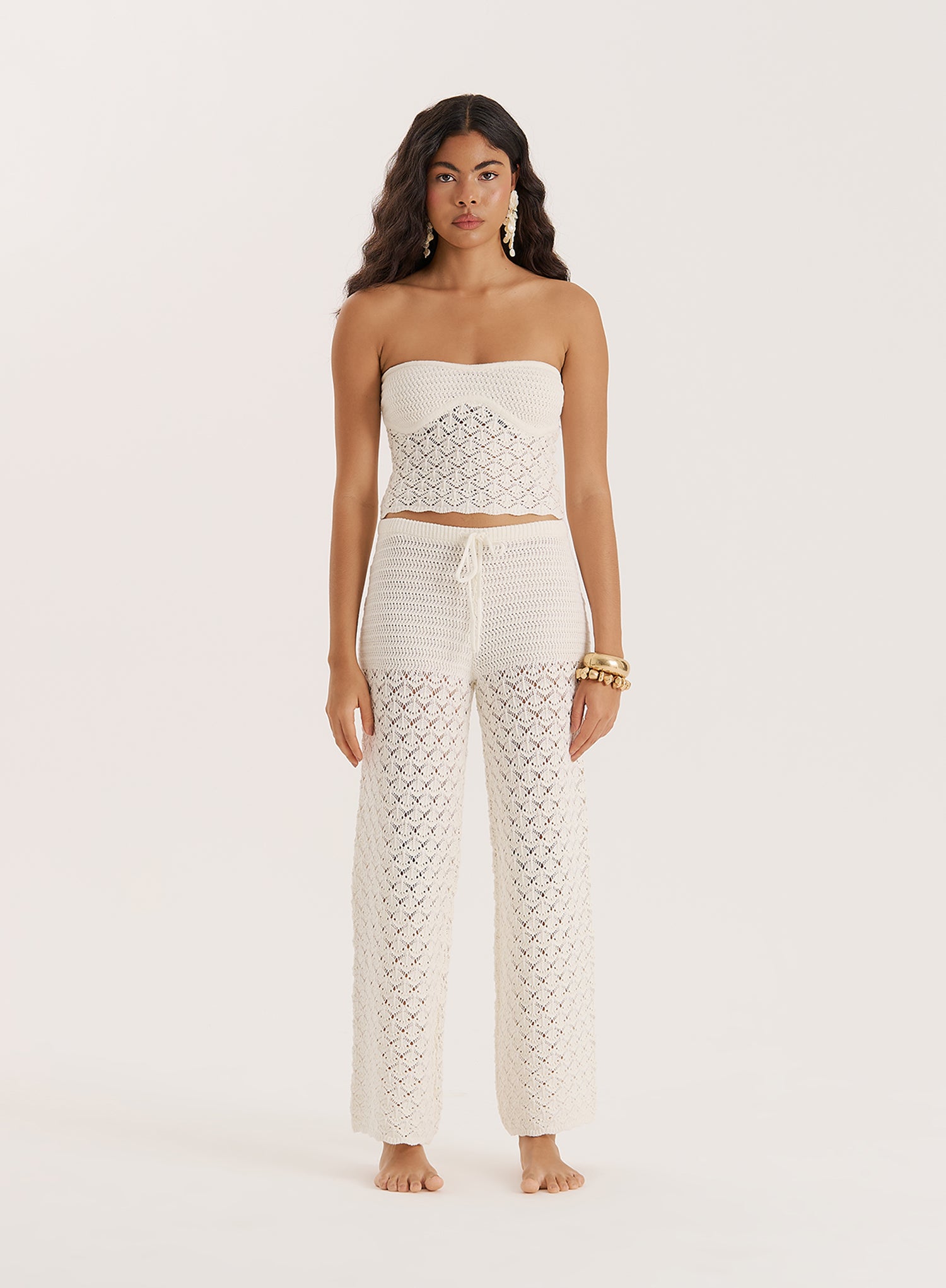 Cream Crochet Mix Trouser